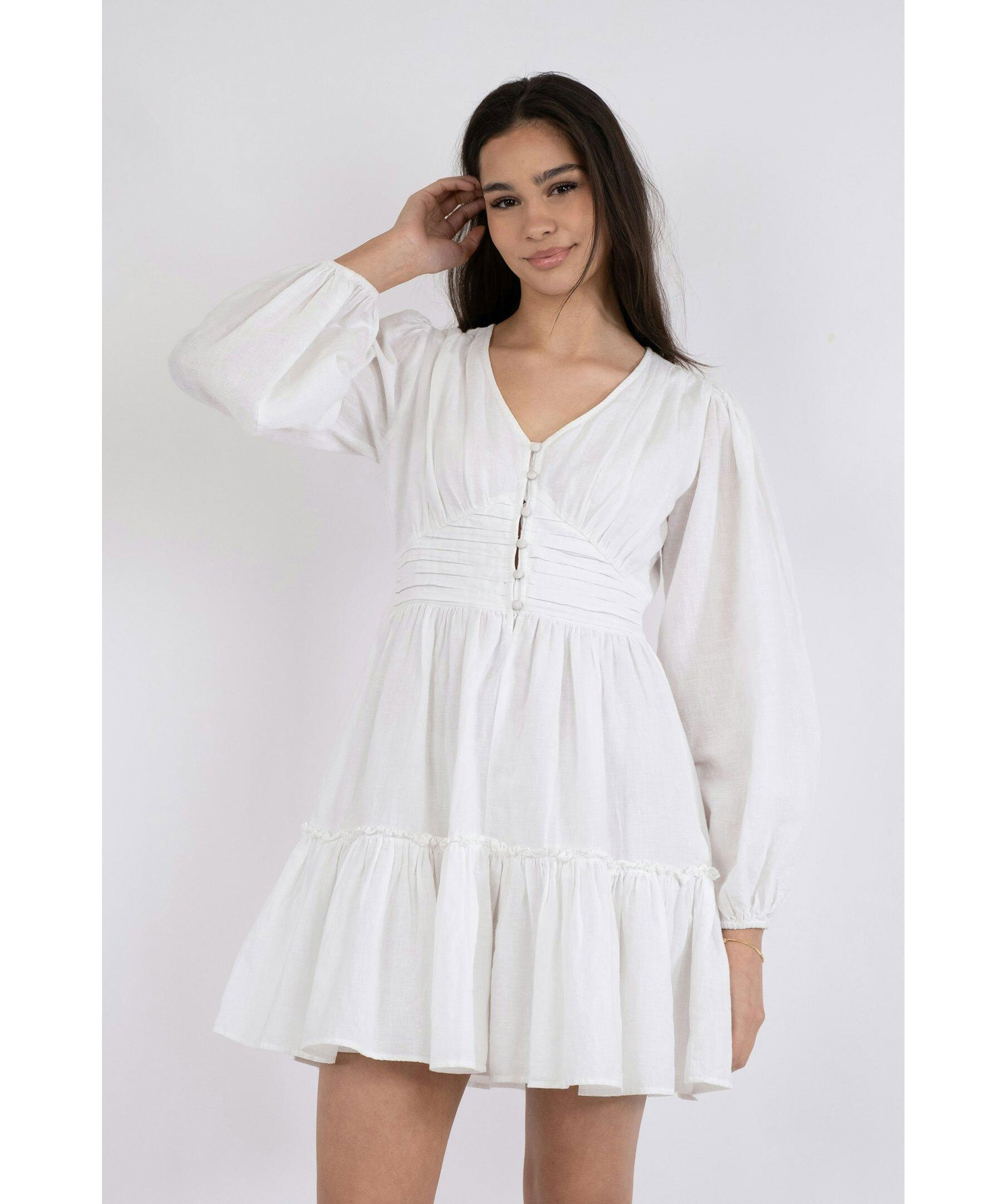 zara white dress puff sleeves SHORT PLEATED WITH POCKETS - Zara - Zara Puff Sleeve