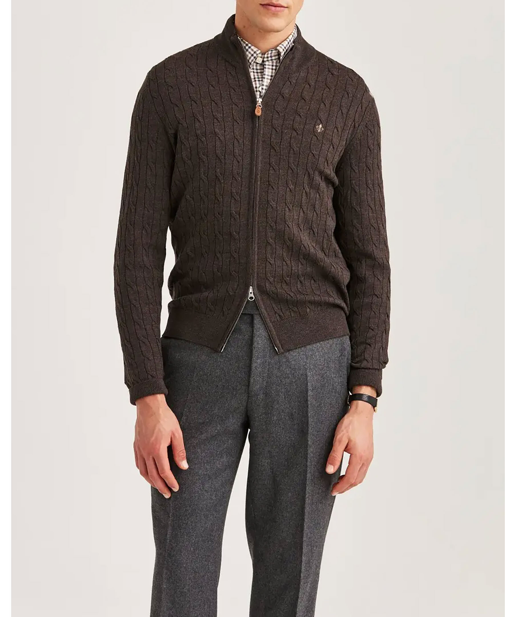 Merino cable zip cardigan